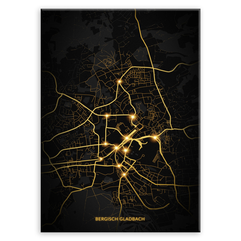 Plakat metalowy Mapa City Lights Bergisch Gladbach M