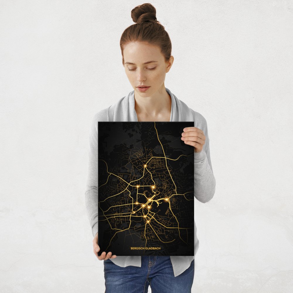 Plakat metalowy Mapa City Lights Bergisch Gladbach M