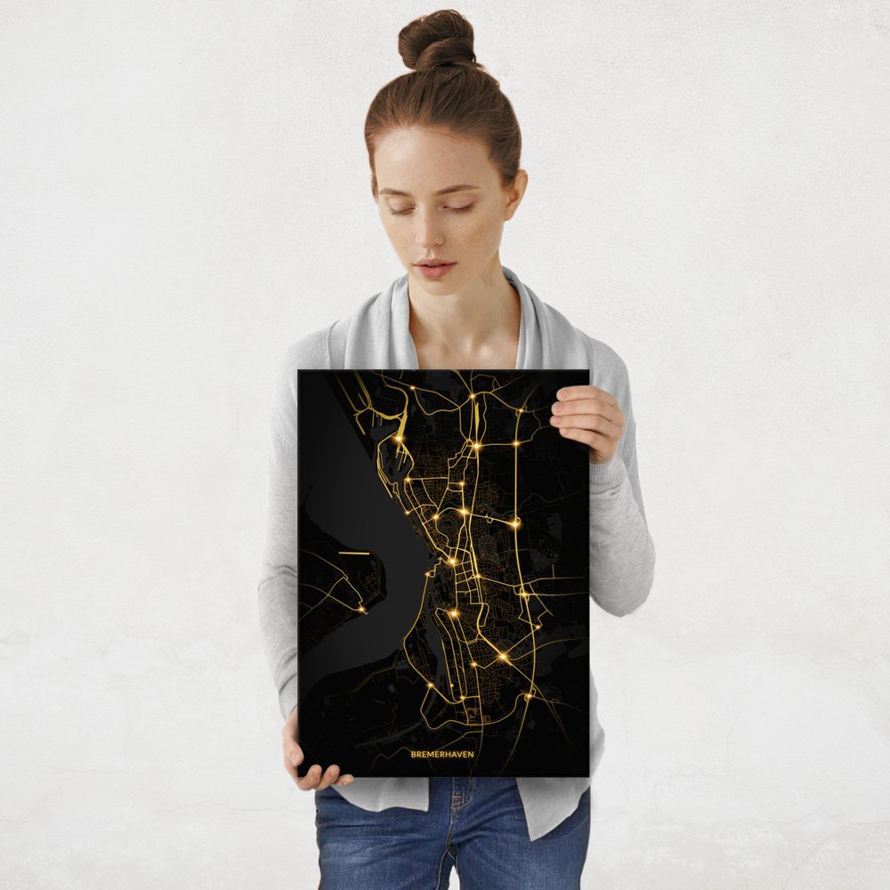 Plakat metalowy Mapa City Lights Bremerhaven M