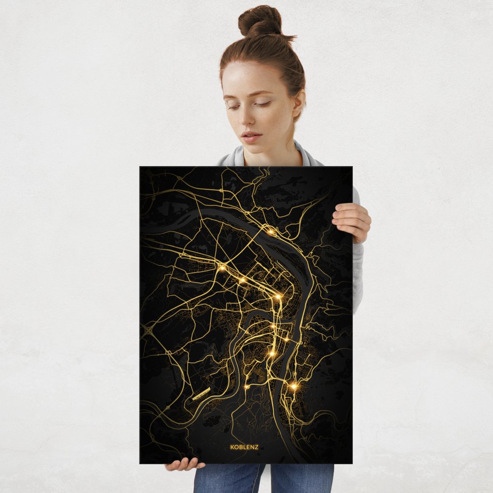 Plakat metalowy Mapa City Lights Koblenz L