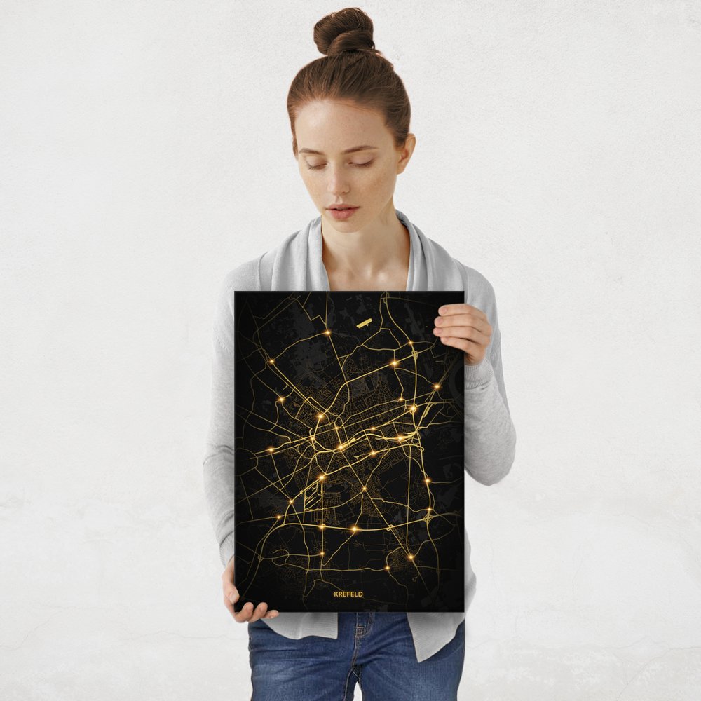 Plakat metalowy Mapa City Lights Krefeld M