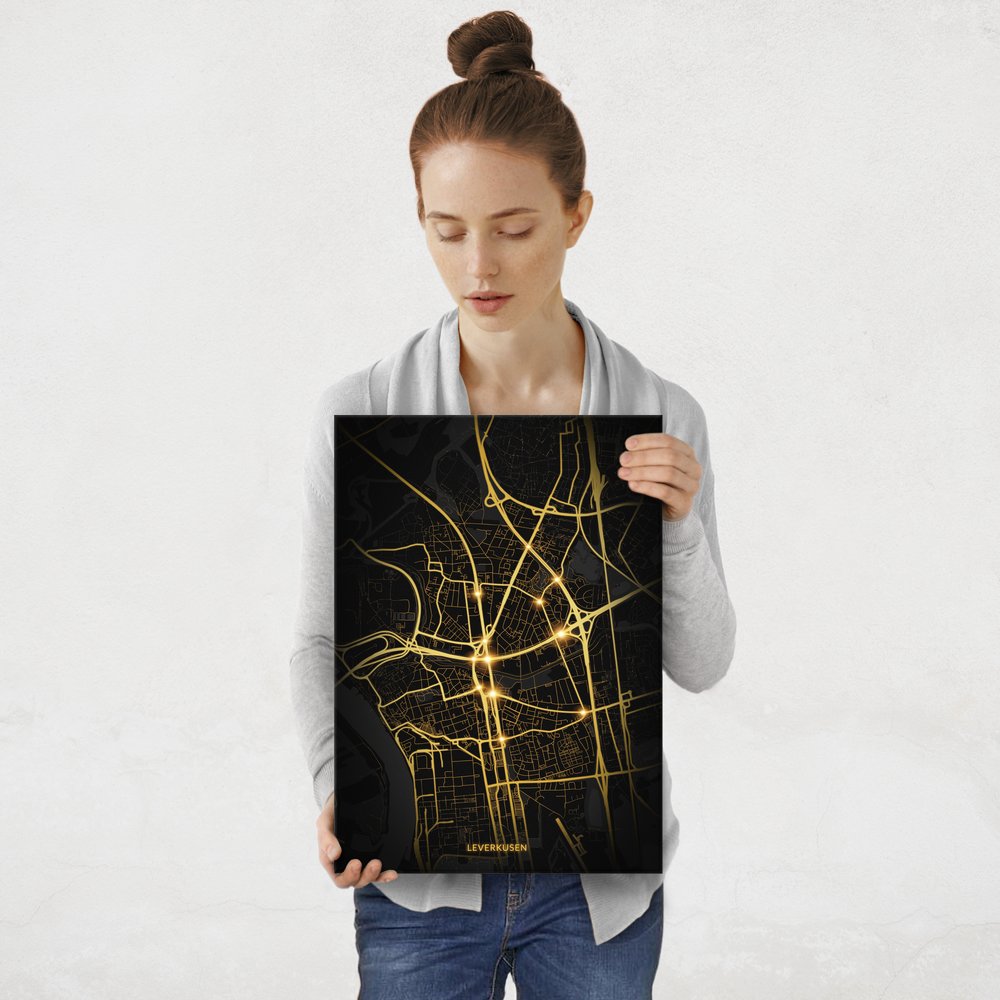 Plakat metalowy Mapa City Lights Leverkusen M