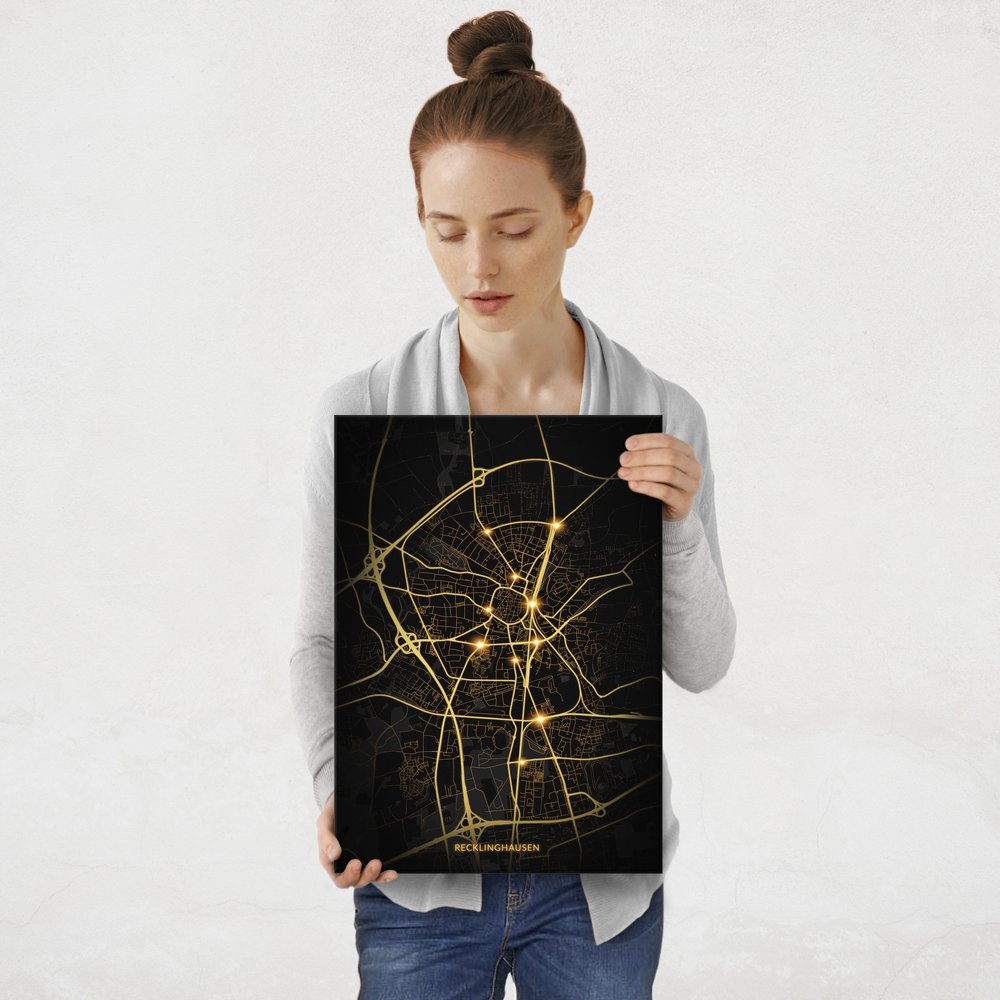 Plakat metalowy Mapa City Lights Recklinghausen M