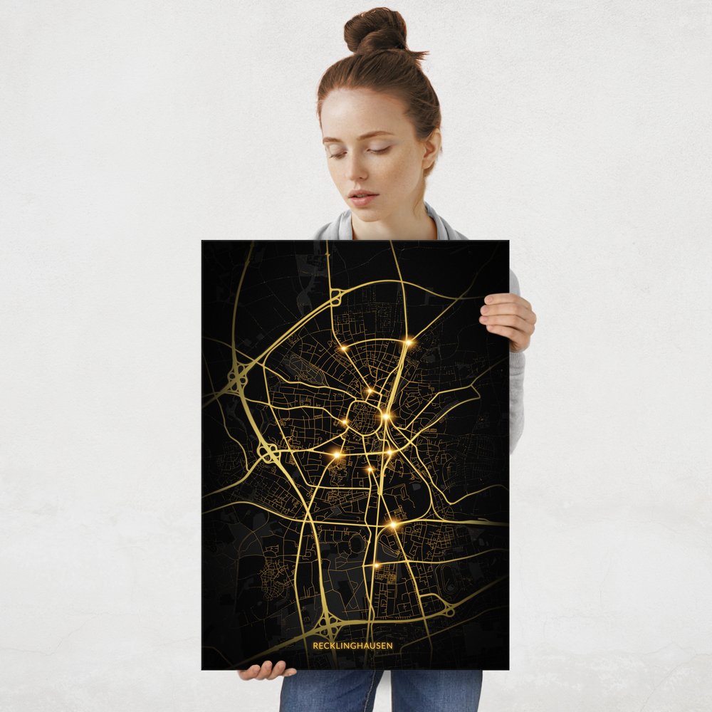Plakat metalowy Mapa City Lights Recklinghausen L