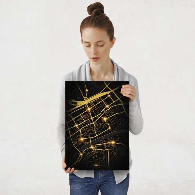 Plakat metalowy Mapa City Lights Wels M