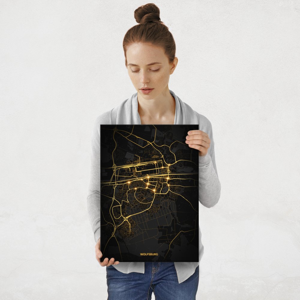 Plakat metalowy Mapa City Lights Wolfsburg M