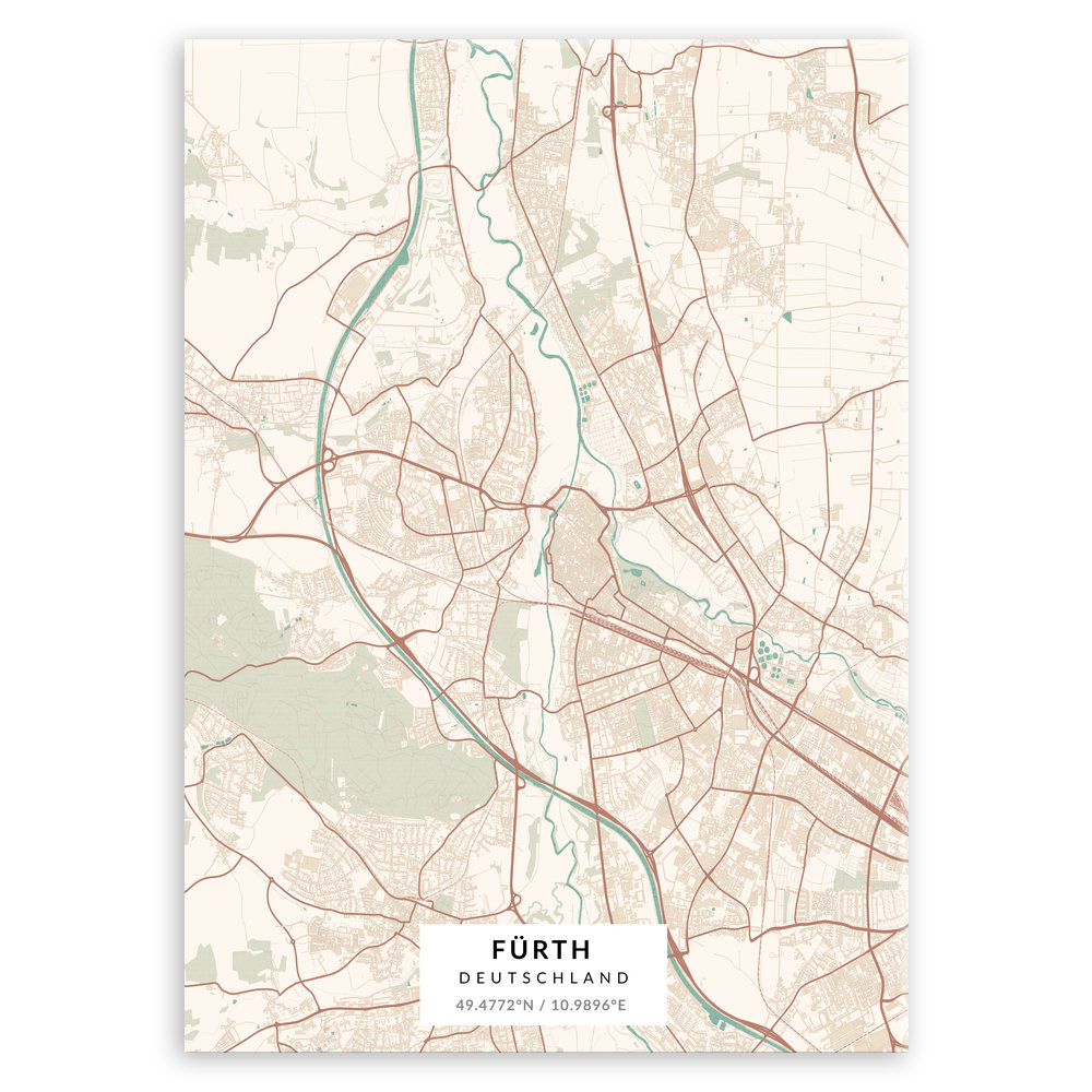 Plakat metalowy Mapa Vintage Fürth M