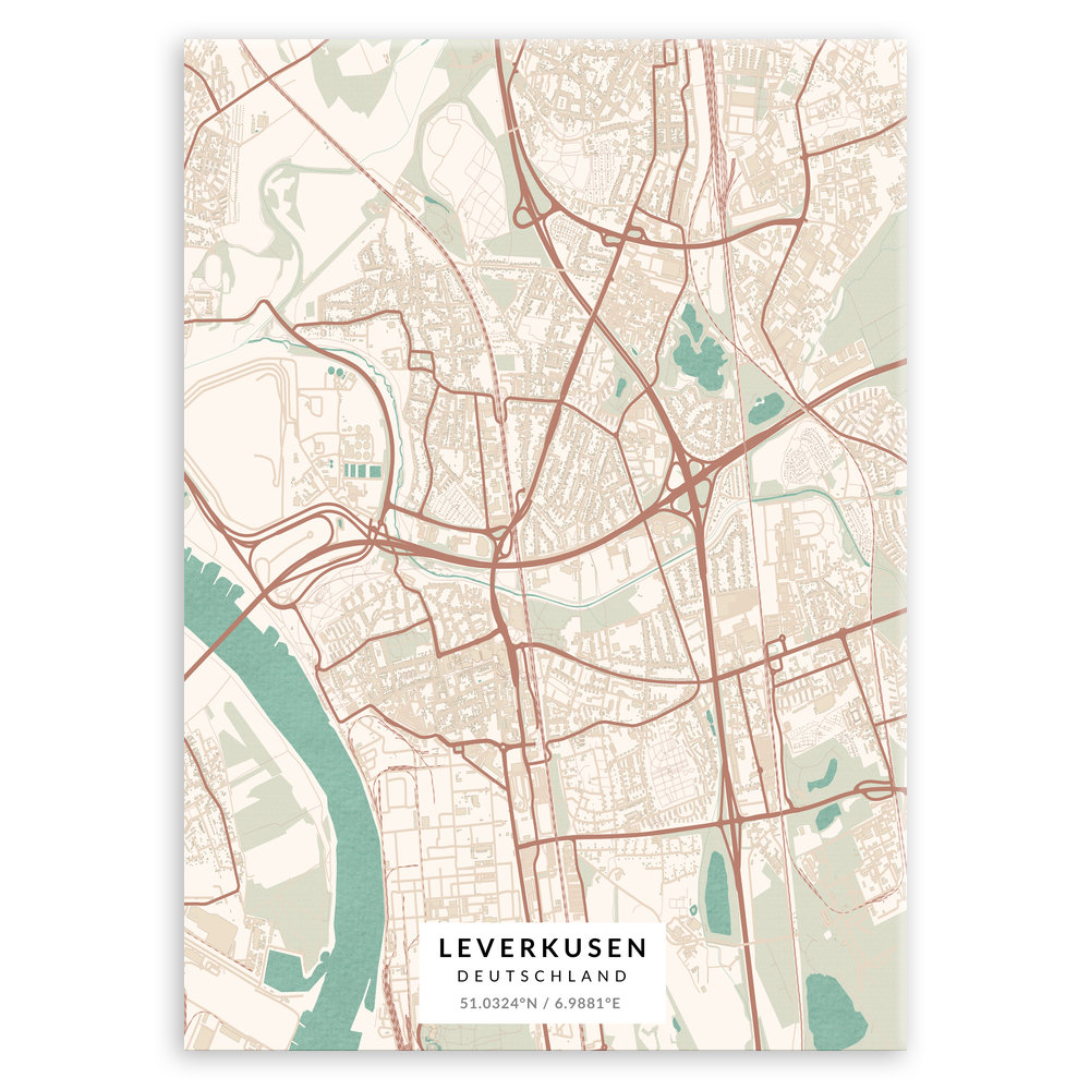 Plakat metalowy Mapa Vintage Leverkusen L