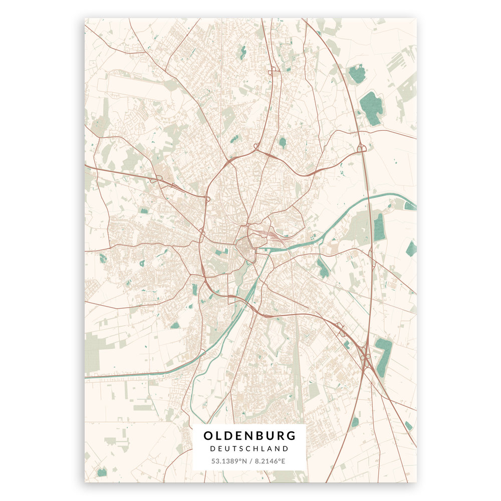 Plakat metalowy Mapa Vintage Oldenburg L