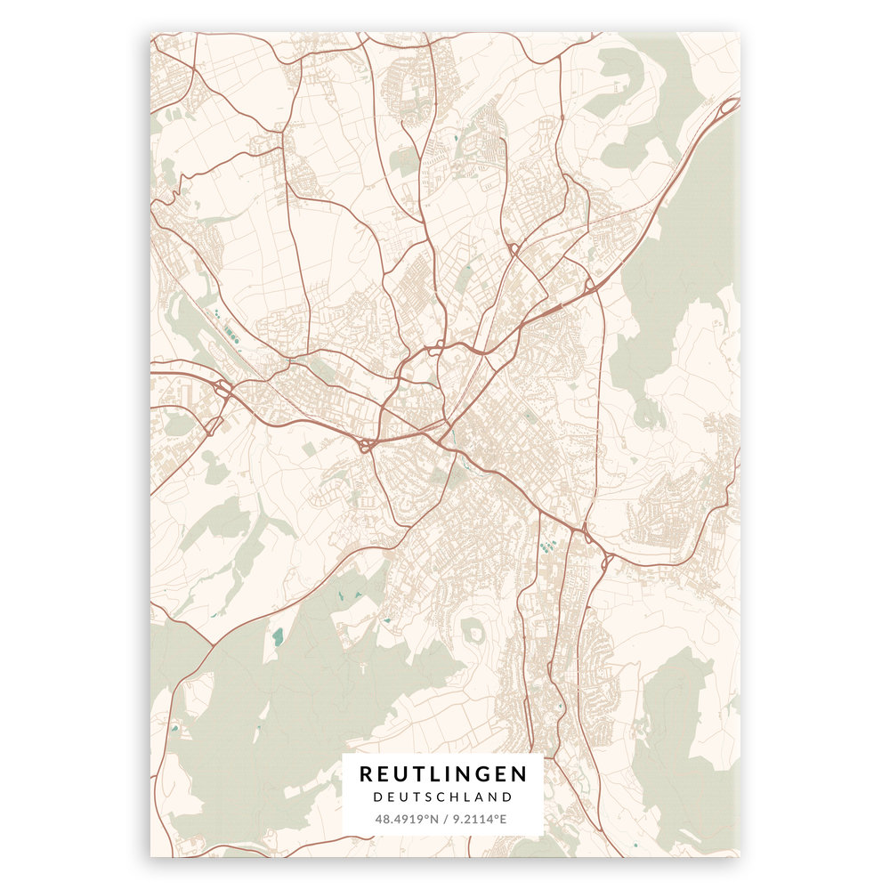 Plakat metalowy Mapa Vintage Reutlingen L