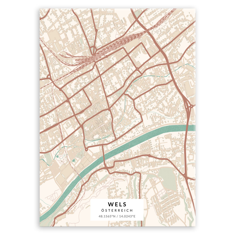 Plakat metalowy Mapa Vintage Wels L