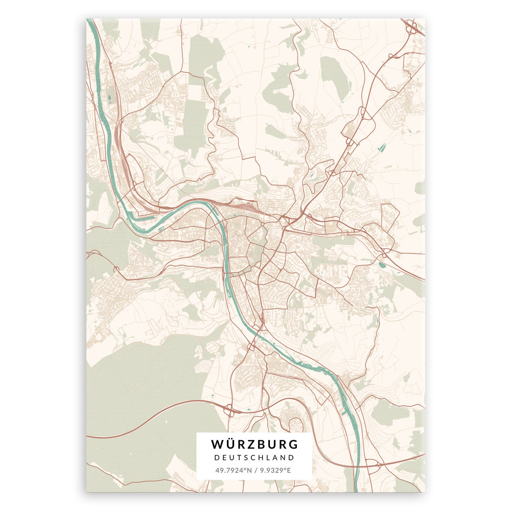 Plakat metalowy Mapa Vintage Würzburg L