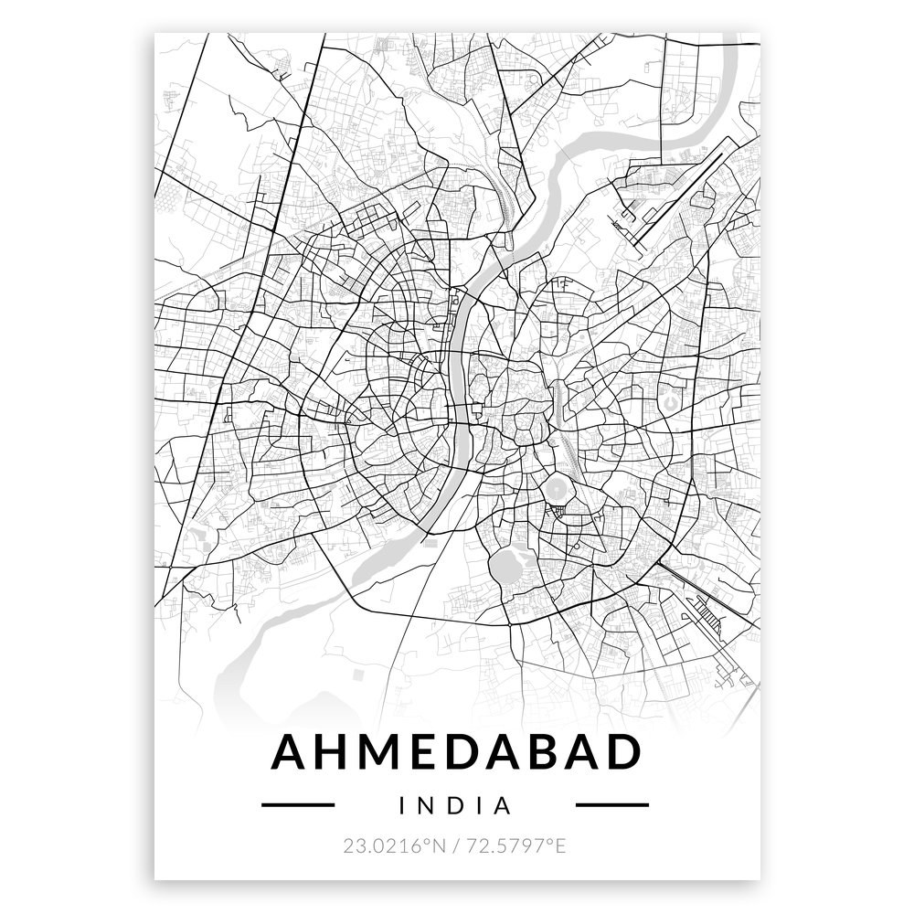 Plakat metalowy Mapa B&W Ahmedabad L