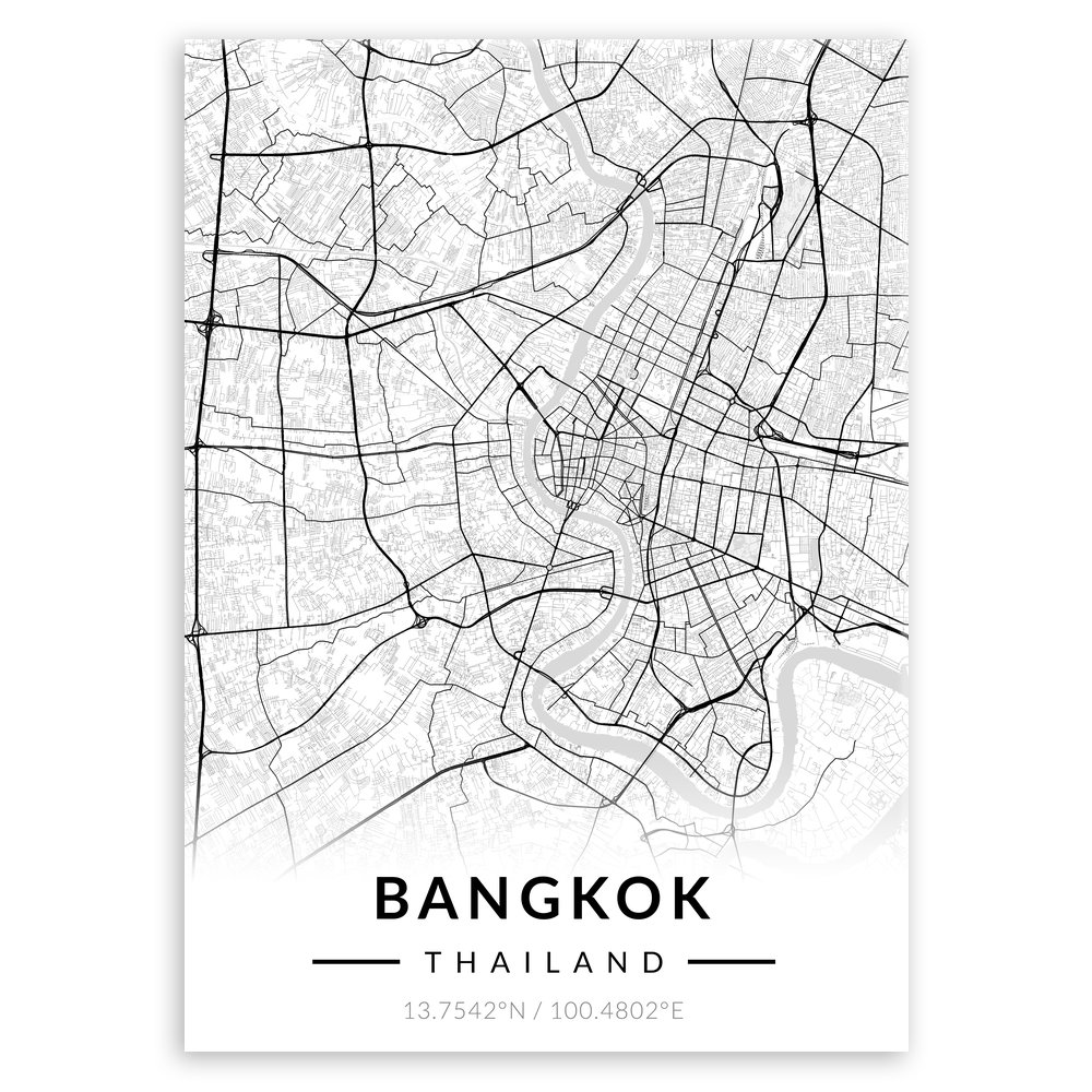 Plakat metalowy Mapa B&W Bangkok M