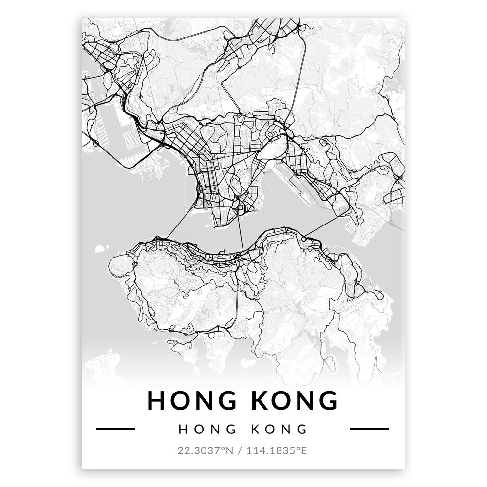 Plakat metalowy Mapa B&W Hongkong M