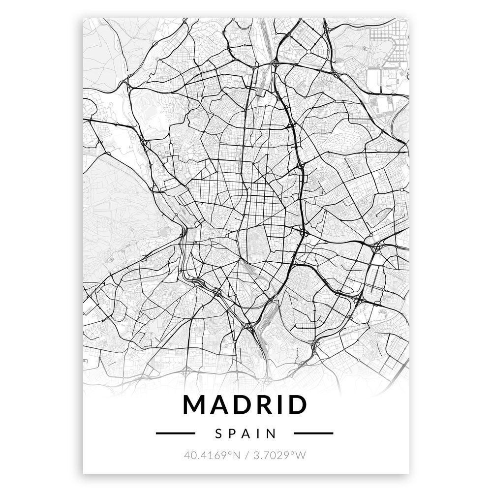 Plakat metalowy Mapa B&W Madryd M