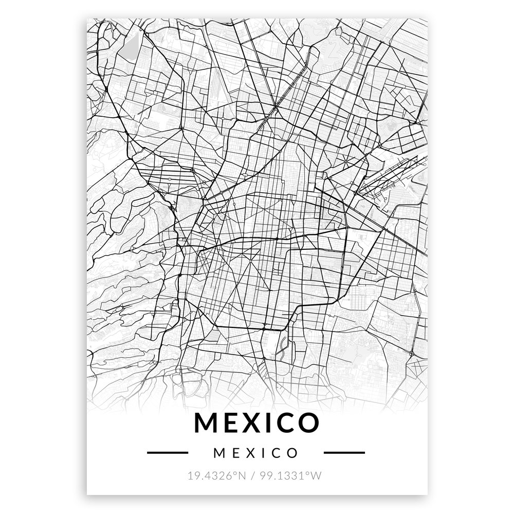 Plakat metalowy Mapa B&W Meksyk L