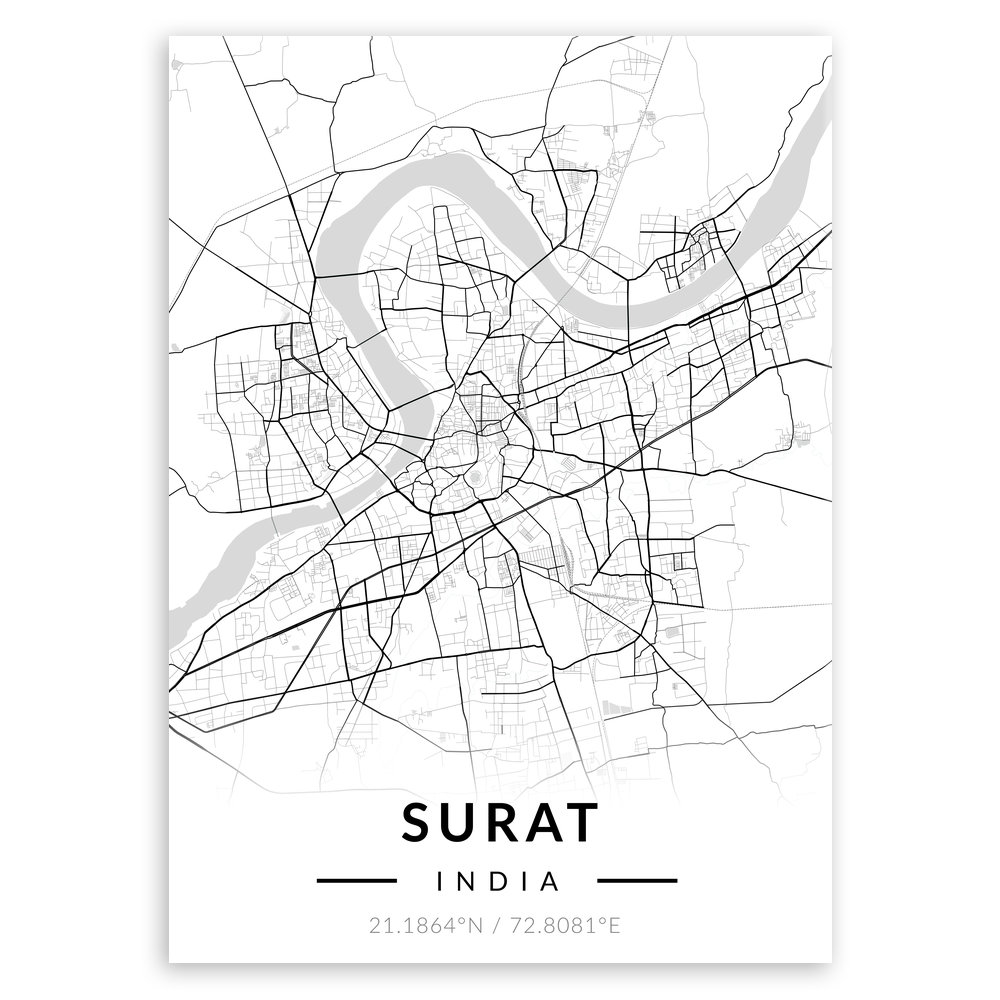 Plakat metalowy Mapa B&W Surat M