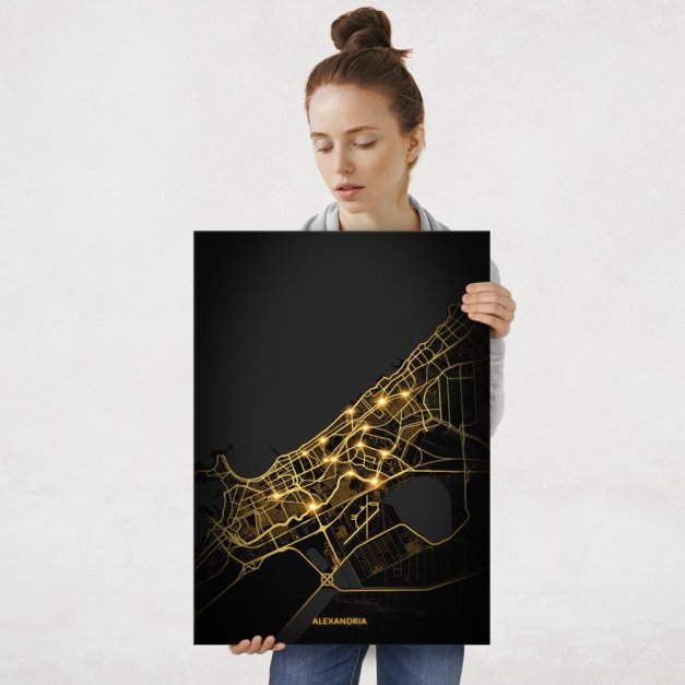 Plakat metalowy Mapa City Lights Aleksandria L