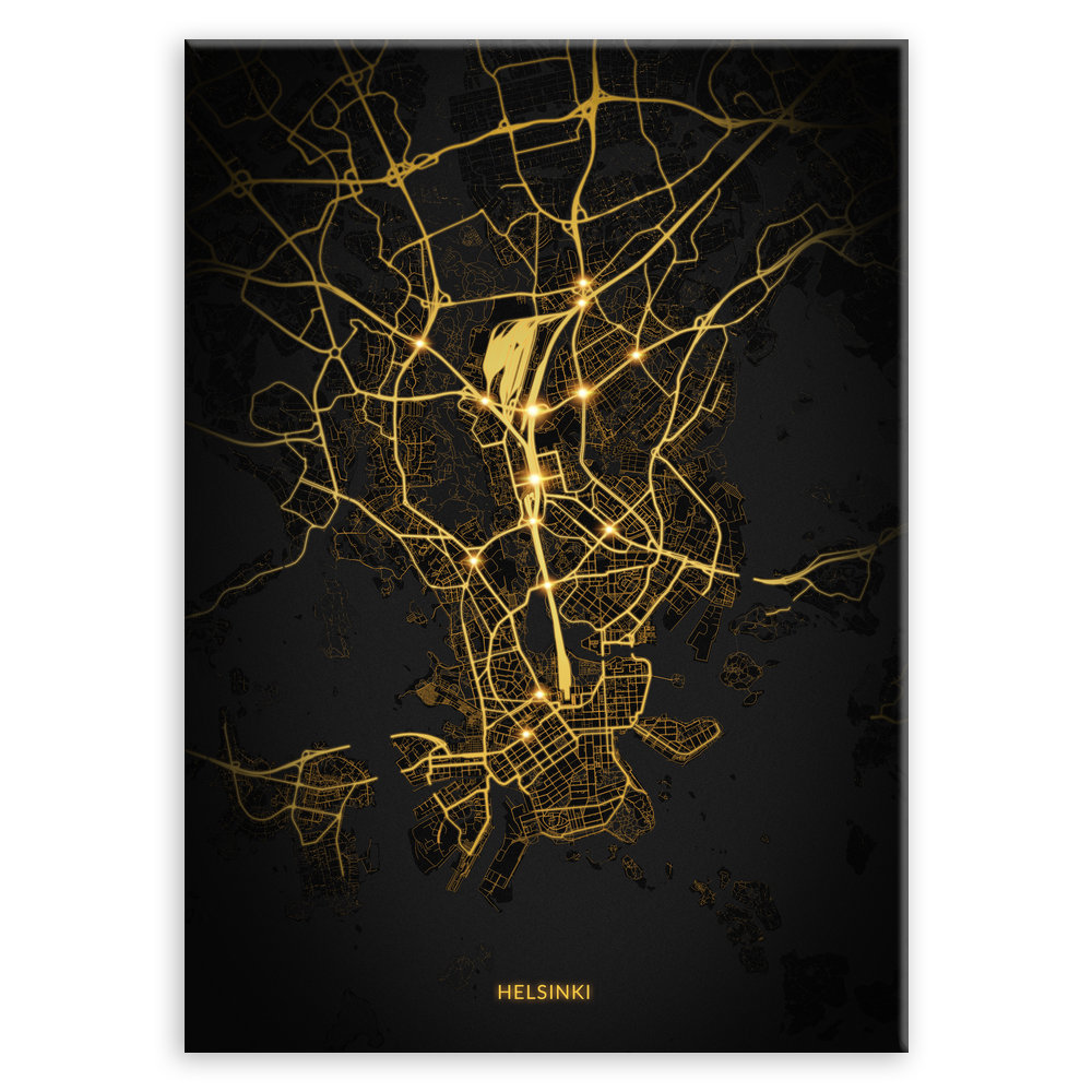 Plakat metalowy Mapa City Lights Helsinki L