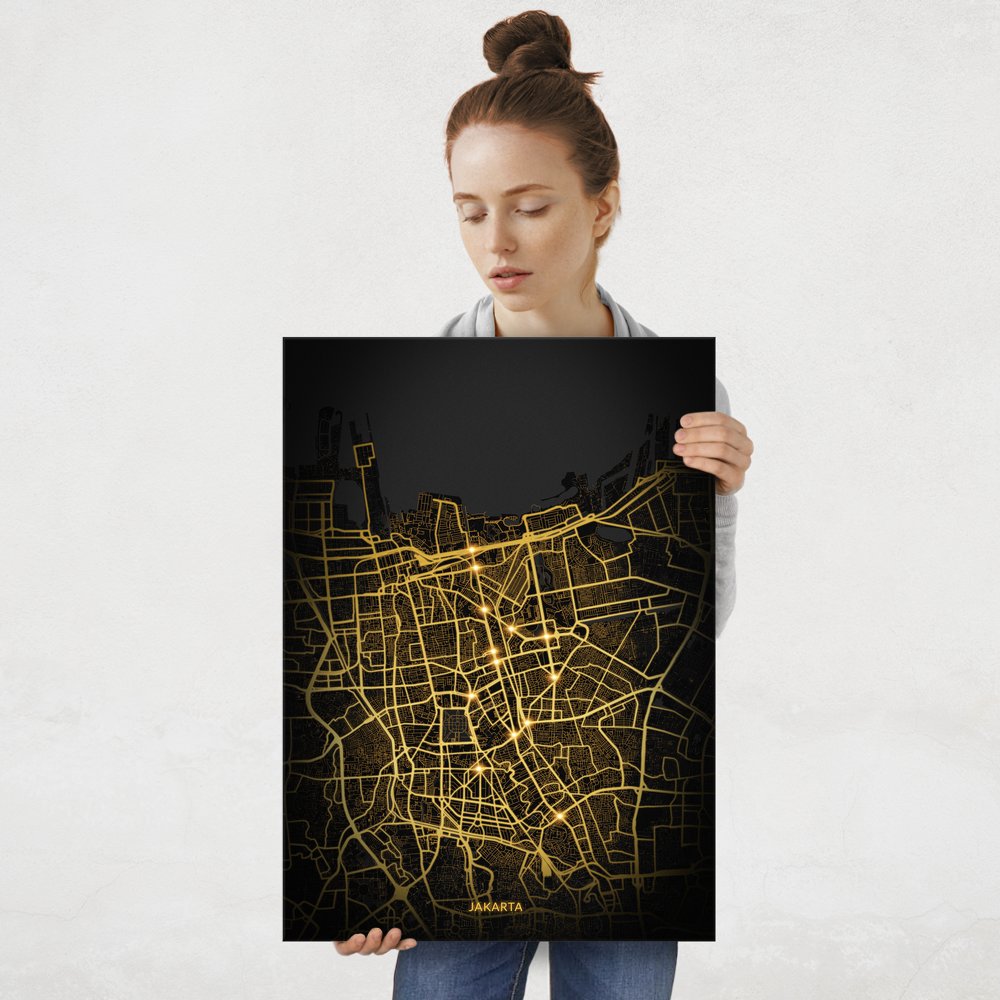 Plakat metalowy Mapa City Lights Dżakarta L