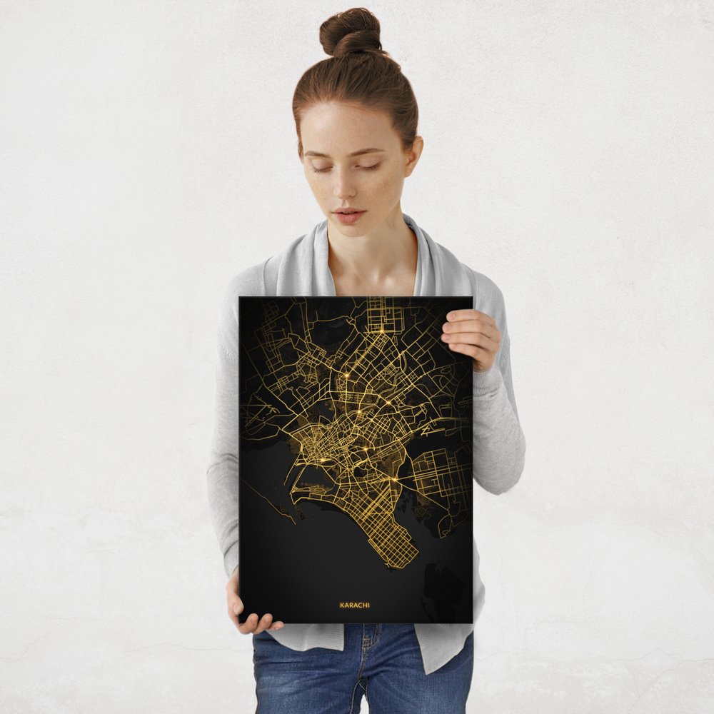 Plakat metalowy Mapa City Lights Karaczi M