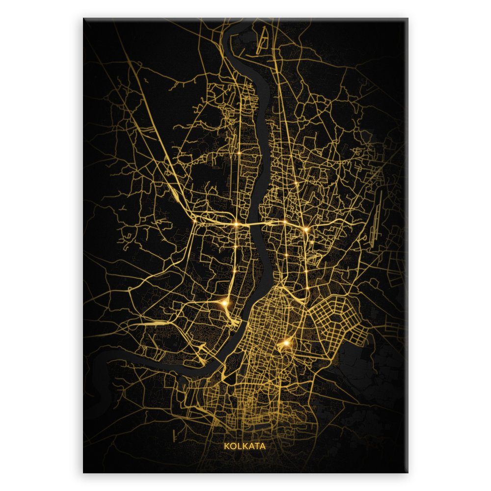 Plakat metalowy Mapa City Lights Kolkata L