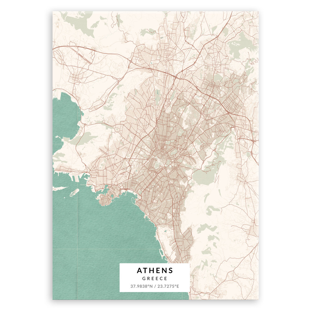 Plakat metalowy Mapa Vintage Ateny  L