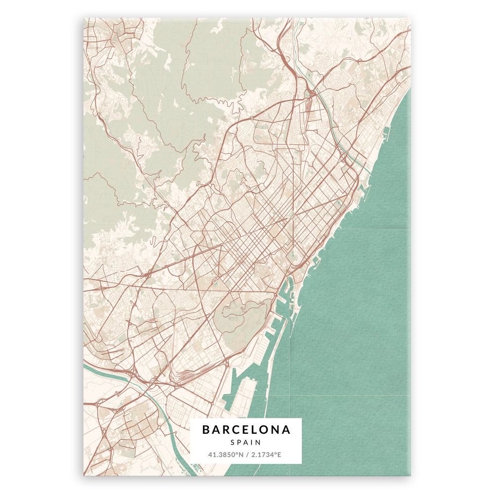 Plakat metalowy Mapa Vintage Barcelona M