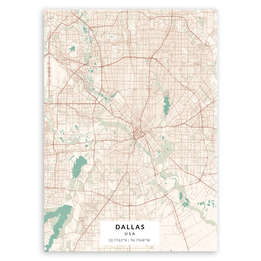 Plakat metalowy Mapa Vintage Dallas M