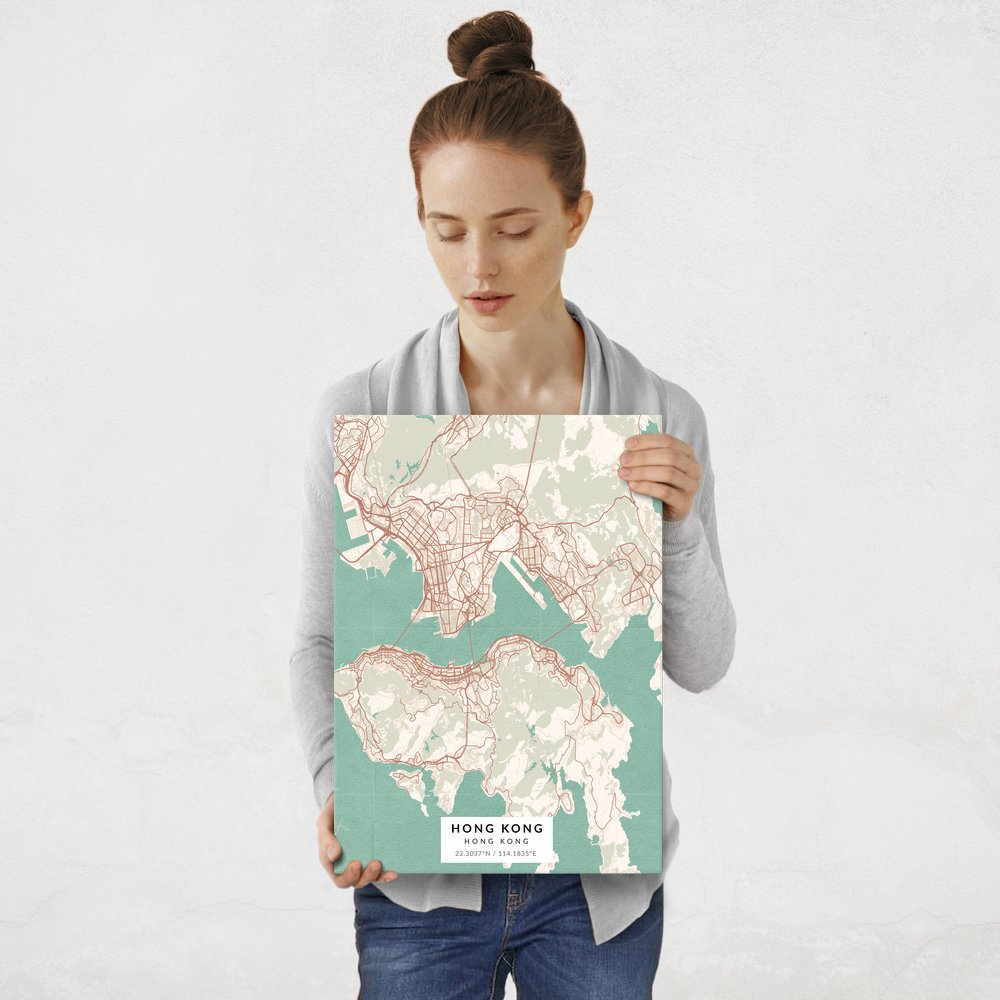 Plakat metalowy Mapa Vintage Hongkong M