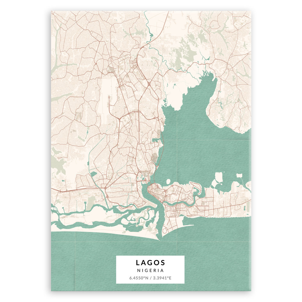 Plakat metalowy Mapa Vintage Lagos L