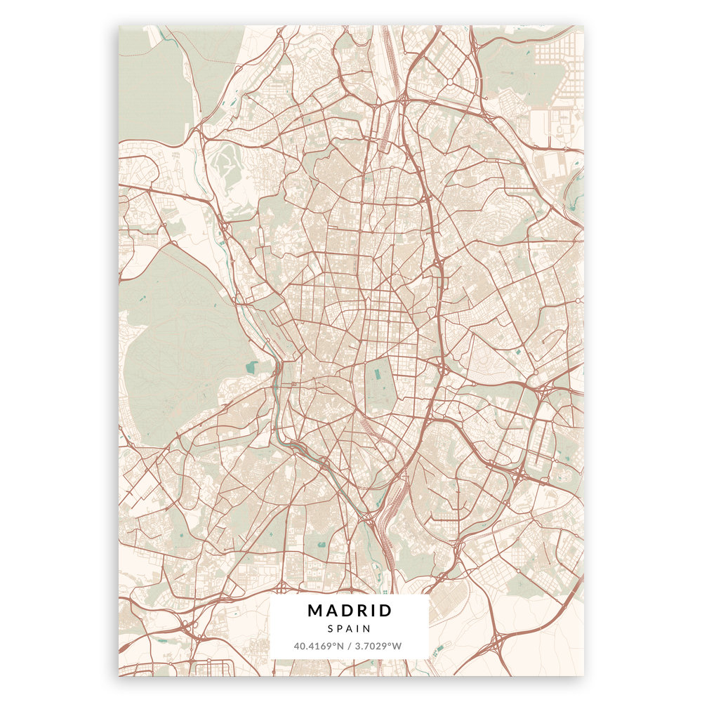 Plakat metalowy Mapa Vintage Madryt L