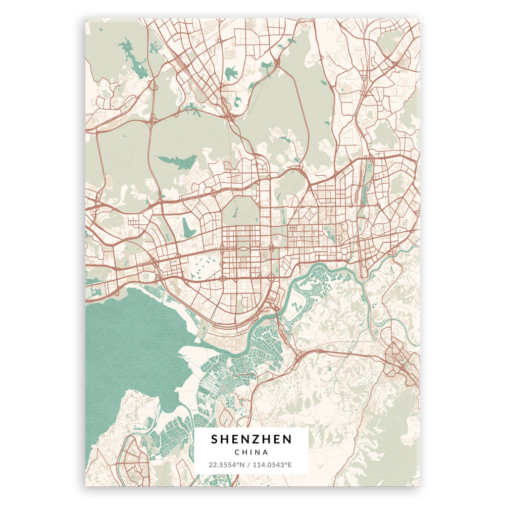 Plakat metalowy Mapa Vintage Shenzhen L