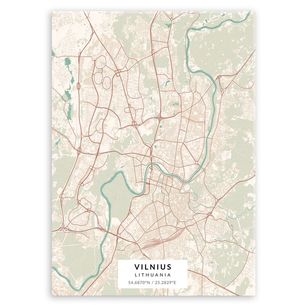 Plakat metalowy Mapa Vintage Wilno L