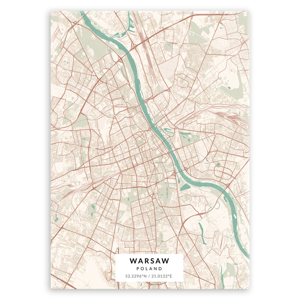 Plakat metalowy Mapa Vintage Warszawa L