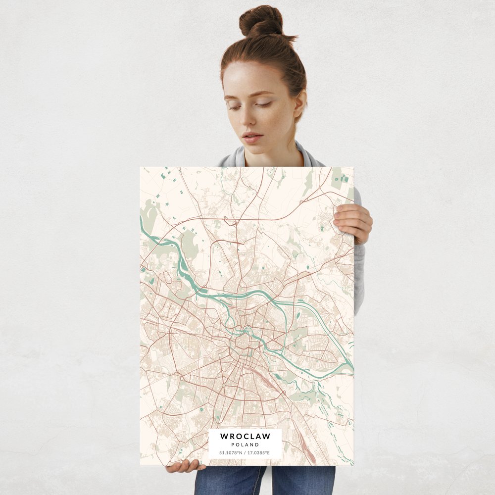 Plakat metalowy Mapa Vintage Wrocław L
