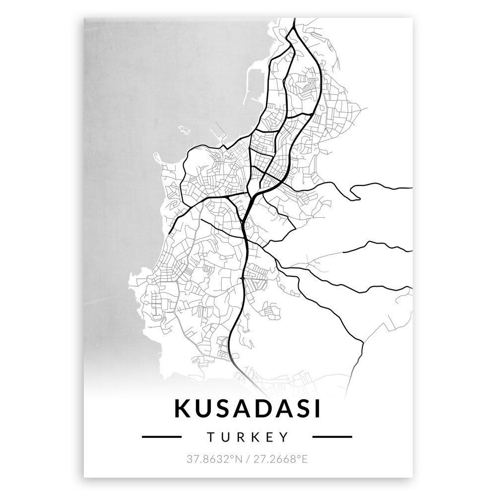 Plakat metalowy Mapa B&W Kuşadası L