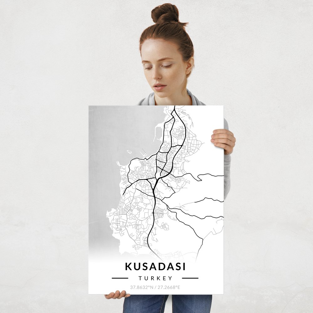 Plakat metalowy Mapa B&W Kuşadası L