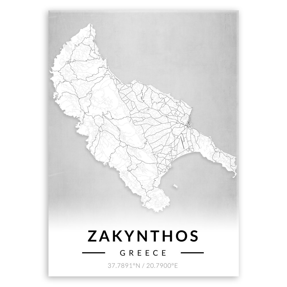 Plakat metalowy Mapa B&W Zakintos L