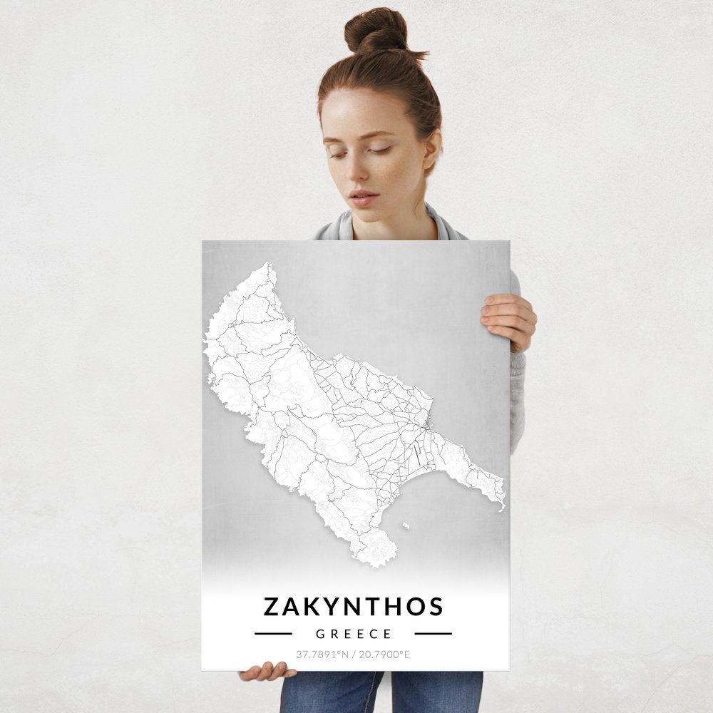 Plakat metalowy Mapa B&W Zakintos L