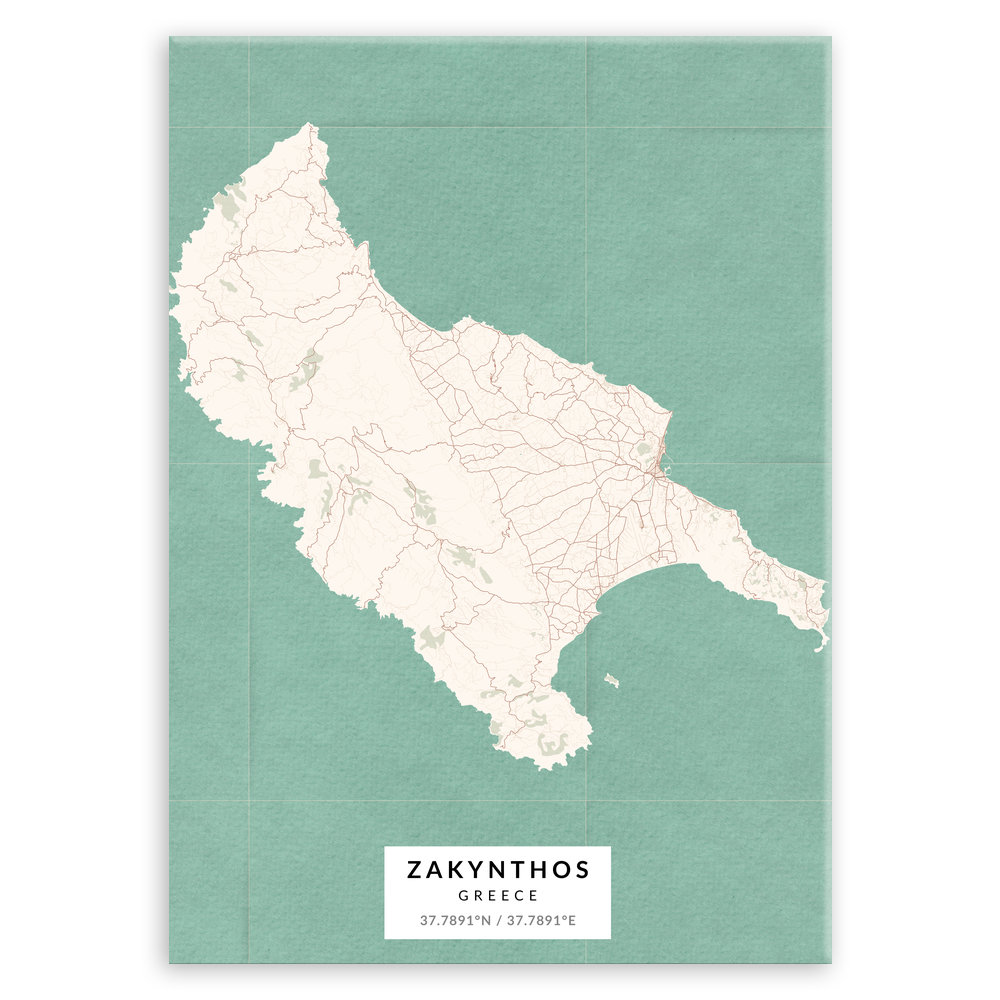 Plakat metalowy Mapa Vintage Zakintos  L