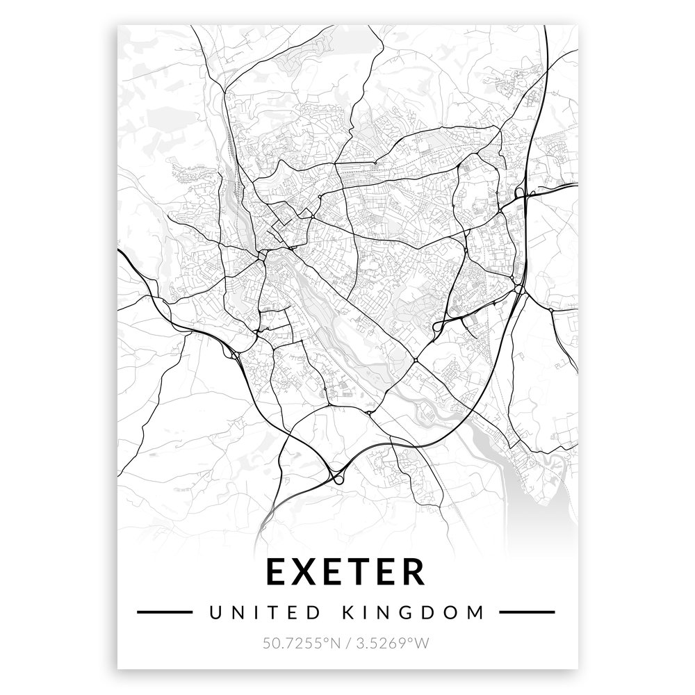 Plakat metalowy Mapa B&W Exeter L
