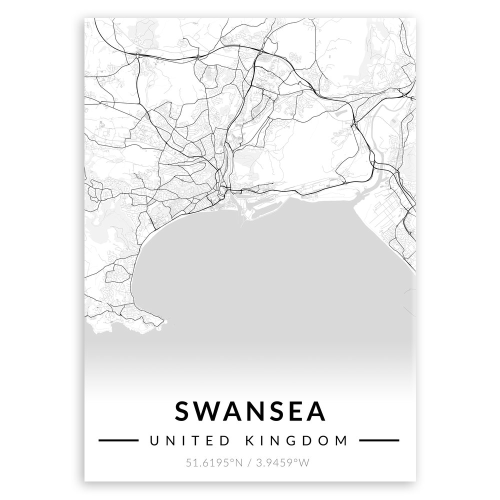 Plakat metalowy Mapa B&W Swansea L