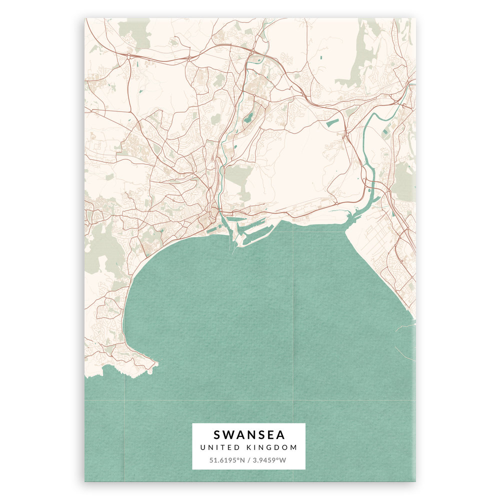 Plakat metalowy Mapa Vintage Swansea L