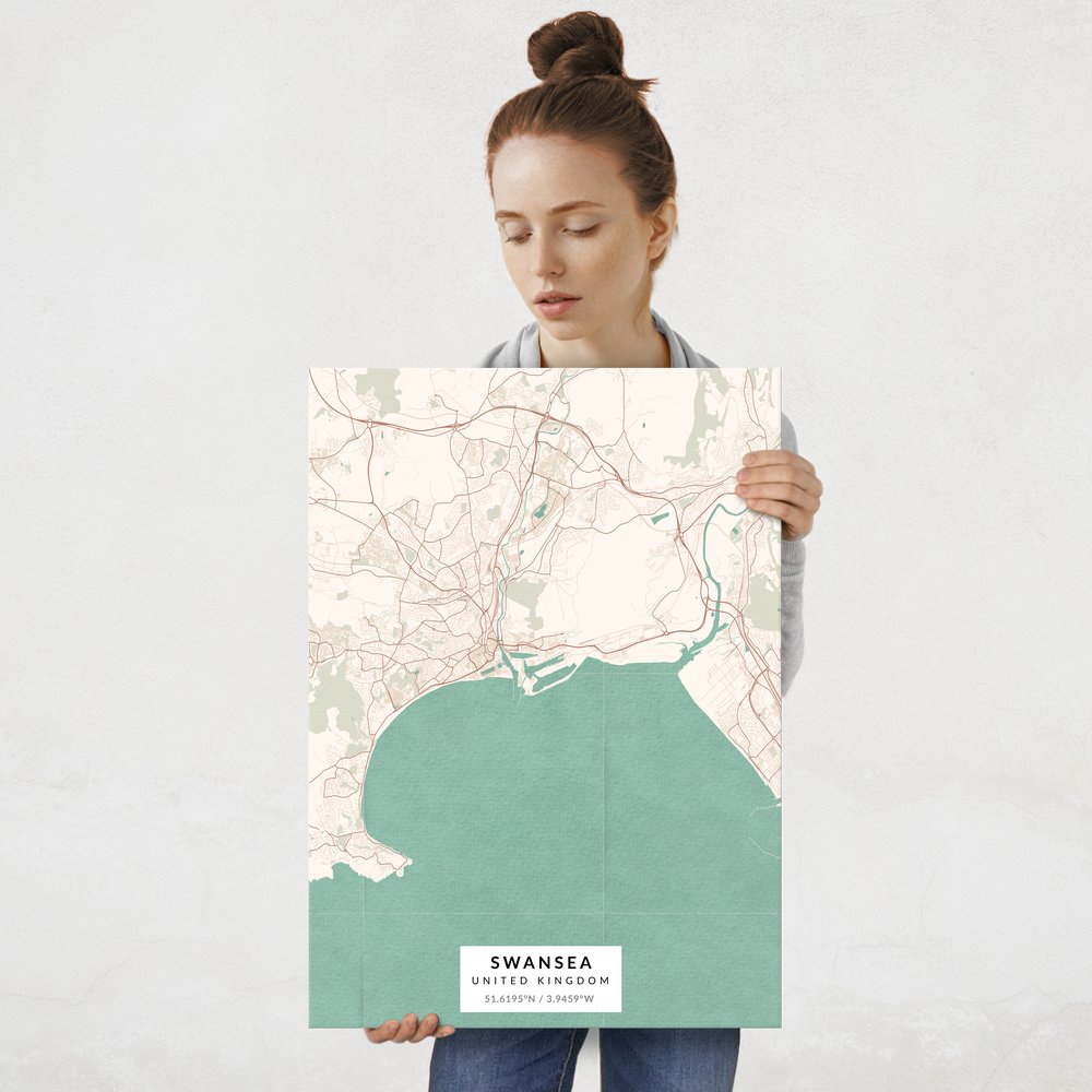 Plakat metalowy Mapa Vintage Swansea L