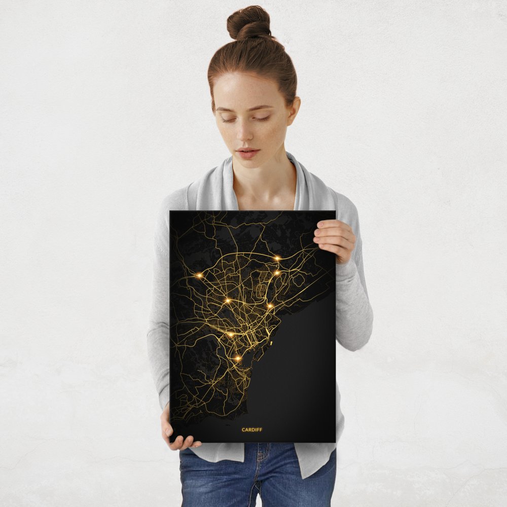 Plakat metalowy Mapa City Lights Cardiff M