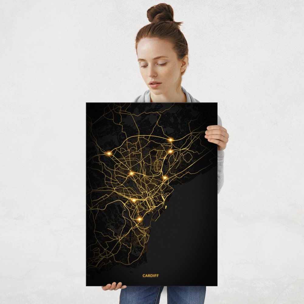 Plakat metalowy Mapa City Lights Cardiff L