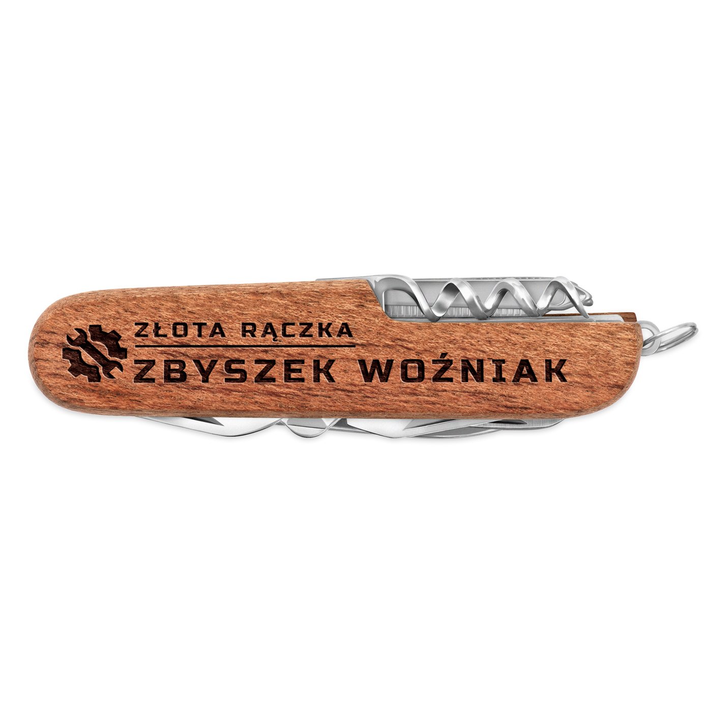 Scyzoryk w drewnianej oprawie z grawerem dla majsterkowicza