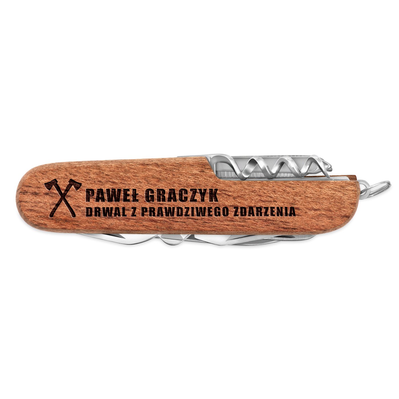 Scyzoryk w drewnianej oprawie z grawerem dla drwala